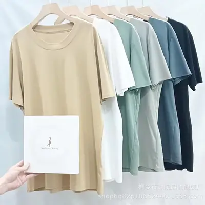 Men Loose Cotton T-Shirt Summer White Crew Neck