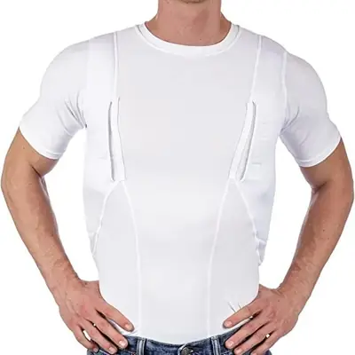Men Tactical Hidden Holster T-Shirt White Short Sleeve Summer
