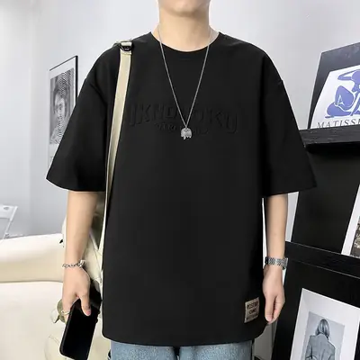 Men Loose Black Steel Printed T-Shirt Plus Size Summer