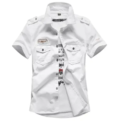 Men White Cotton Cargo Shirt Summer Plus Size