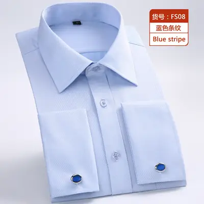 Blue Stripe Business Shirt with Cufflinks for Men