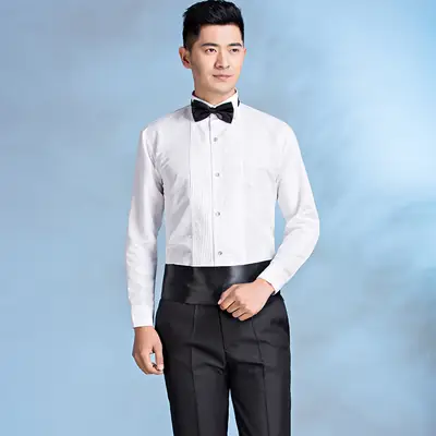 Men Slim Fit White Tuxedo Shirt with Bow Tie