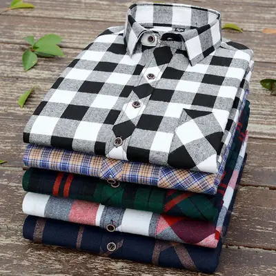 Men's Plaid Long Sleeve Casual Slim Fit Shirt Red Plus Size