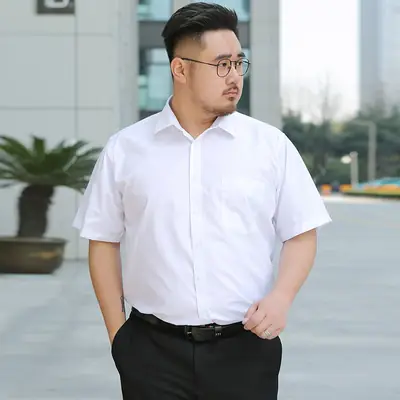 Men Plus Size White Short Sleeve Shirt Summer New