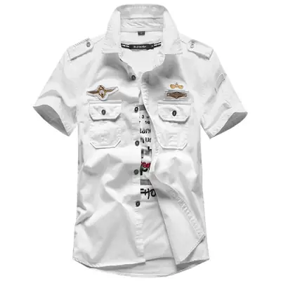 White Men's Loose Cotton Short Sleeve Shirt Plus Size