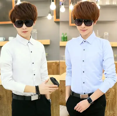 Men Slim Fit White Business Shirt Summer Office Wear