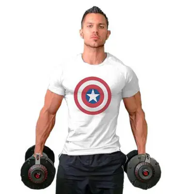Men Captain America Fitness T-Shirt White Short Sleeve Summer