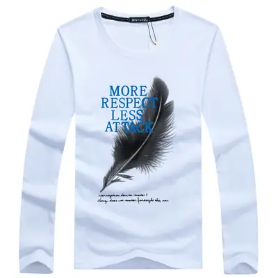 Men Slim Fit Long Sleeve Printed T-Shirt White Autumn Korean Style