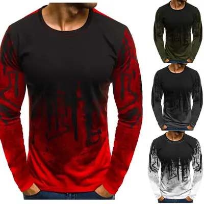 Men's Printed Long Sleeve T-Shirt Red Black Graffiti Casual Fit