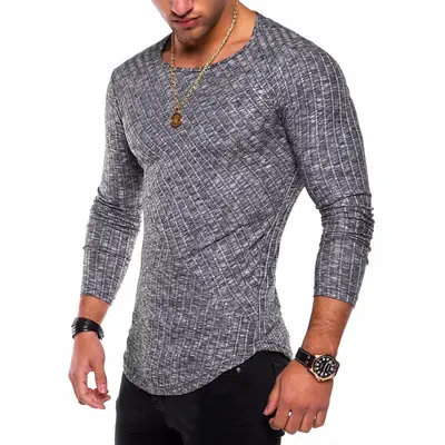 Men Slim Fit Long Sleeve T-Shirt Gray Casual