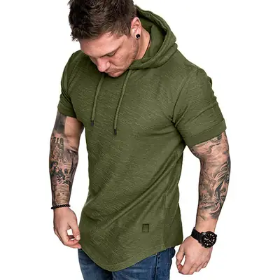 Men Hooded Fitness T-Shirt Olive Green
