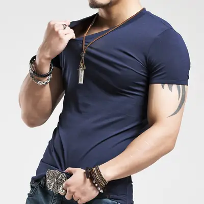 Men's V-Neck Tight Fit White T-Shirt