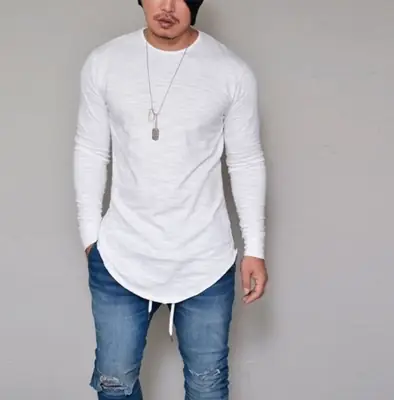 Men Slim Fit White Long Sleeve T-Shirt