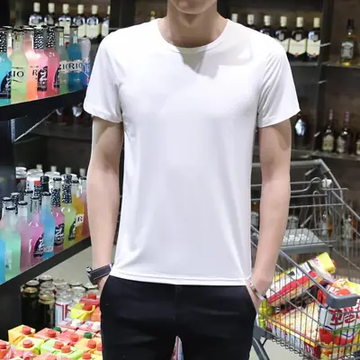 Men Slim Fit White Round Neck T-Shirt Summer