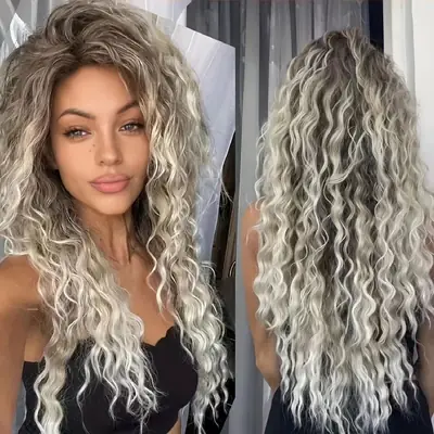 Long Curly Silver Blonde Wigs for Pakistani Women