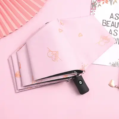 Pink Automatic Umbrella for Women with Heart Design