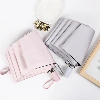 Women's Three-Fold UV Sun Umbrella Pink Grey Folding