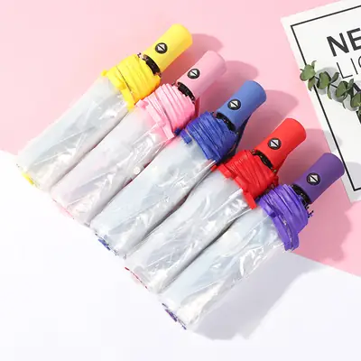 Automatic Transparent Folding Umbrella with Colorful Handles