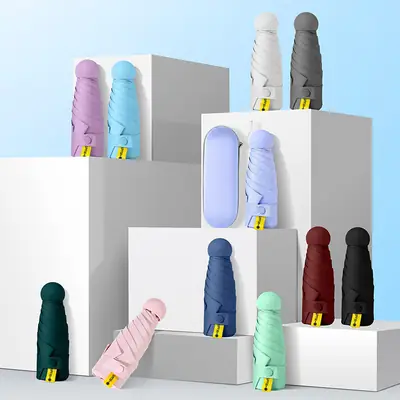 Compact 6-Bone Vinyl Umbrella Rain or Shine Multi Color