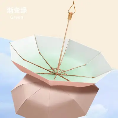 Gradient Wooden Handle UV Protection Sun Umbrella UPF50+ thumbnail 8