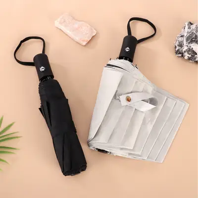 Women's Solid Color Three-Fold Sun & Rain Umbrella