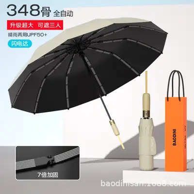Full Automatic Sun & Rain Umbrella 348 Bone UV50+ Black