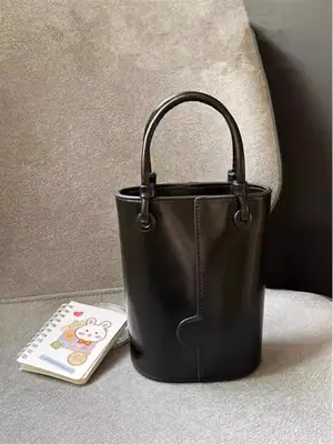 Black Retro Bucket Handbag for Women