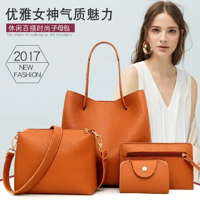 Litchi Leather 4-Piece Bag Set Warm Earthy Tone