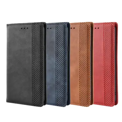 LG G7 ThinQ Card Flip Leather Cover with Magnetic Buckle - Black, Blue, Brown, Red