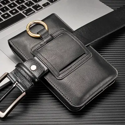 Black Leather Waist Bag for iPhone 12/11 Pro Max
