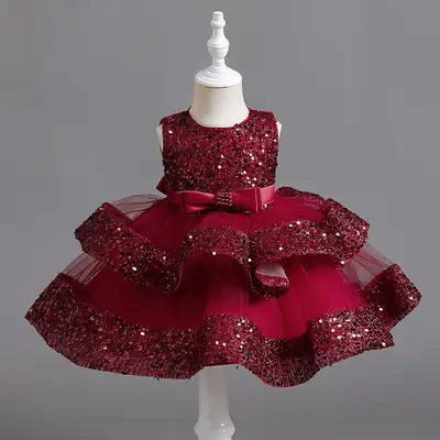 Princess Red Sequin Tulle Dress for Girls