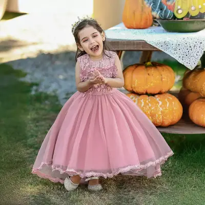 Pink Princess Tulle Dress for Girls Wedding Birthday