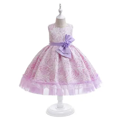 Princess Dress Lavender Rose Embroidered Tulle Ruffle