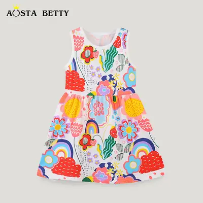 Cotton Cartoon Print Dress for Girls Summer Party Wear