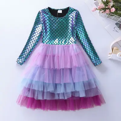 Mermaid Scale Dress for Girls 3-4 Years Iridescent Tulle Skirt