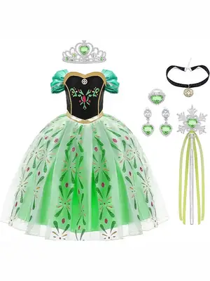 Frozen Anna Princess Green Gauze Dress with Accessories