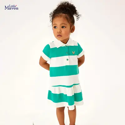 Little Raven Striped Green White Kids Dress