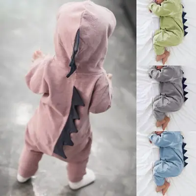Dinosaur Hooded Jumpsuit for Baby Pink Green Gray Blue