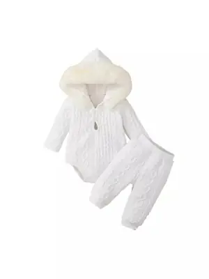 Baby Hooded Romper Set White Faux Fur Winter