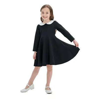 Black Long Sleeve Collar Dress for Girls 5-10 Years