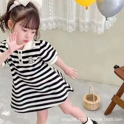 Kids A-Line Striped Skirt Black White Summer Wear