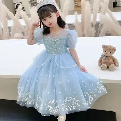 Elsa Princess Blue Dress for Girls 3-6 Years