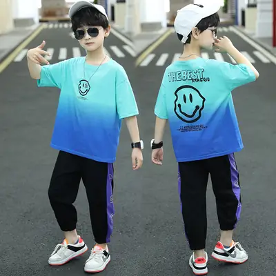 Kids Korean Style 2-Piece Suit Blue Black Summer Wear