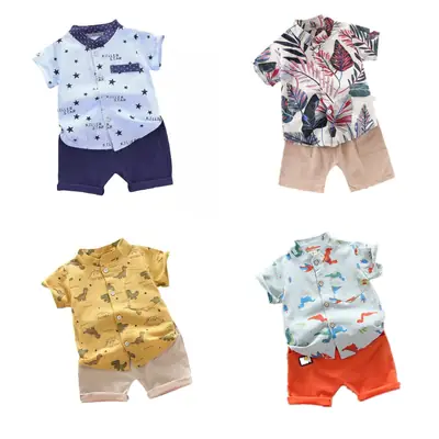 Kids Cotton Shorts Set Yellow Triangle Print 80cm-110cm
