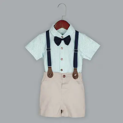 Kids Summer Shirt & Pants Set Striped White Beige 2-4Yr