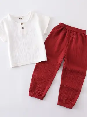 Kids Cotton Pajama Set White Blue Loose Fit Summer Wear thumbnail 2