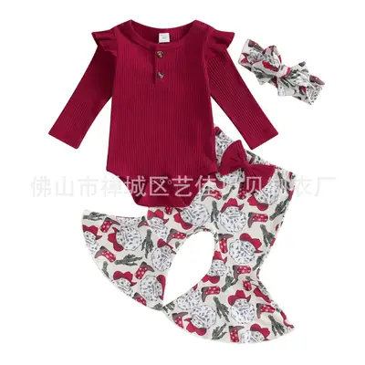 Kids Printed Flared Pants Set with Headdress for Girls