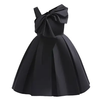 Black One-Shoulder Bow Dress for Girls