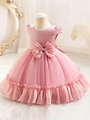 Pink Princess Bow Ruffled Skirt Dress for Kids