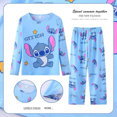 Stitch T-Shirt & Pants Set Blue Cotton for Kids